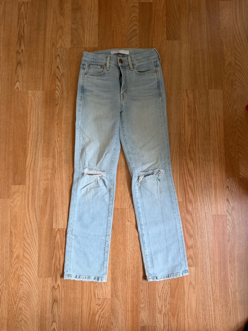 AYR Light Blue Straight-Leg Jeans with Knee Rips
